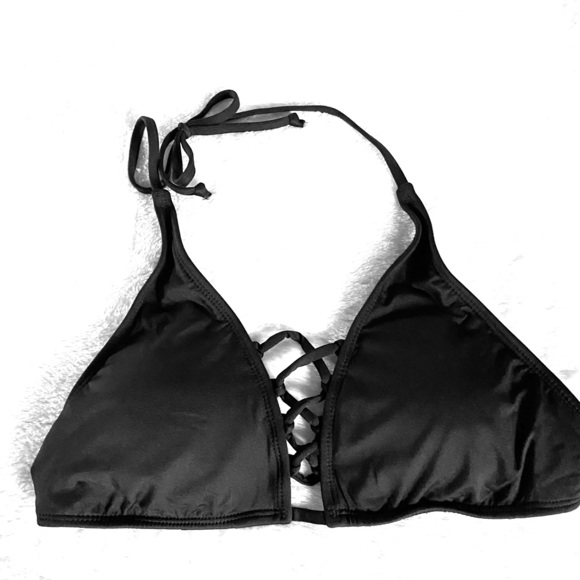 NWT Black Nylon Lace Up Bikini Top - Picture 1 of 3